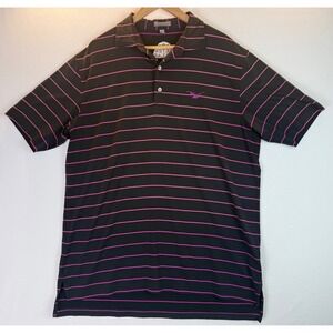 Peter Millar Summer Comfort Black w/Purple Striped Golf Polo Eagle Logo Sz L